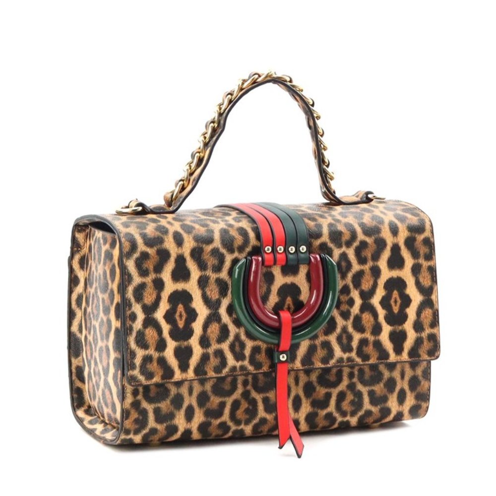 Leopard Fashion Faux Leather Striped Handbag + Wallet
